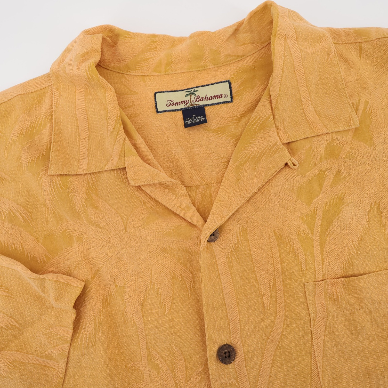 Tommy Bahama Silk Jacquard Palm Tree Camp Shirt Orange Short Sleeve Mens M